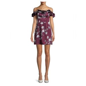 WAYF Burgundy off shoulder short Floral Dress Large NWT